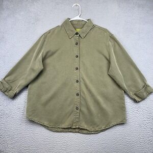 Pulp Shirt Womens XL Olive‎ Green Lyocell Tencel Button Front Boxy 3/4 Sleeve